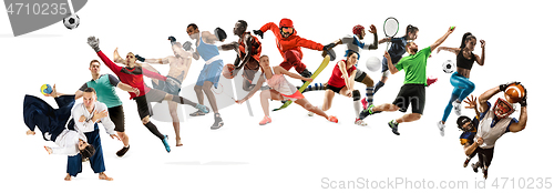 Image of Sport collage about athletes or players. The tennis, running, badminton, volleyball.