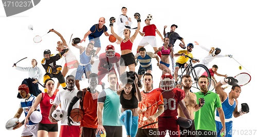 Image of Sport collage about female athletes or players. The tennis, running, badminton, volleyball.