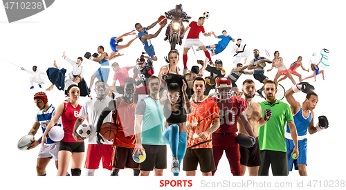 Image of Sport collage about female athletes or players. The tennis, running, badminton, volleyball.