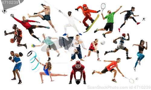 Image of Sport collage about female athletes or players. The tennis, running, badminton, volleyball.