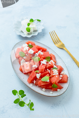Image of Summer salad with watermelon, feta cheese and mint