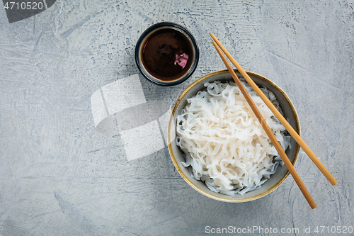 Image of Shirataki noodles - gelatinous traditional Japanese noodles made from the konjac yam