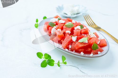 Image of Summer salad with watermelon, feta cheese and mint