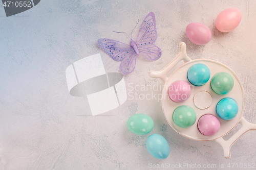 Image of Pastel Easter eggs and spring concept