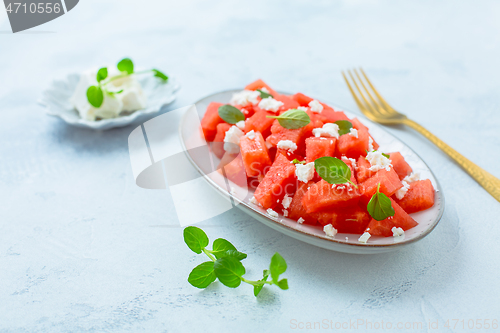 Image of Summer salad with watermelon, feta cheese and mint