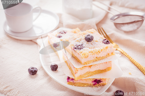 Image of Homemade Layer Cheesecake with blueberries