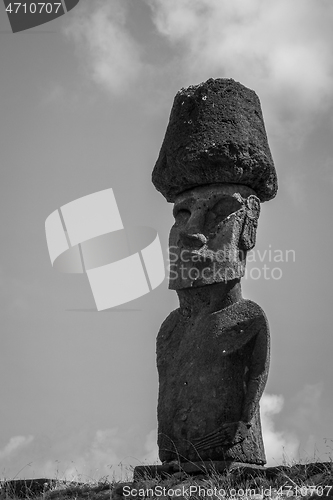 Image of Moais statues site ahu Nao Nao on anakena beach, easter island. 