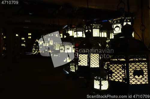 Image of Lanterns lighting in the dark, Kasuga-Taisha Shrine, Nara, Japan