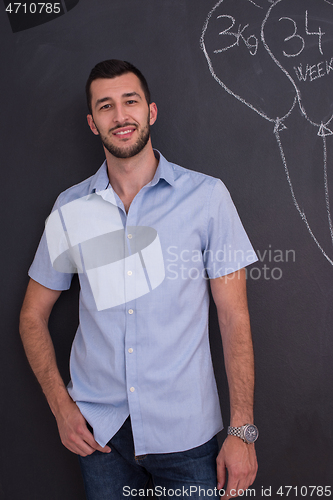 Image of portrait of man in front of black chalkboard