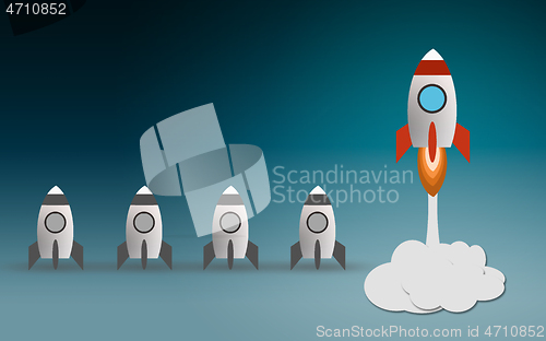 Image of Startup project concept with rocket launch