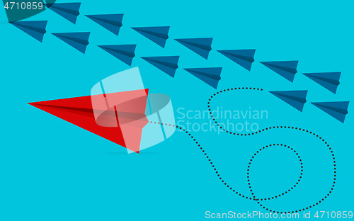 Image of Red paper plane changing direction