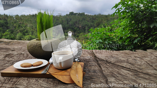 Image of Coffee and tea testing on the wood table Bali