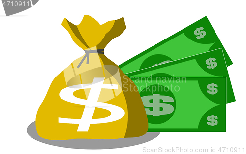 Image of Money bag with bills dollars