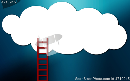 Image of Red ladder to cloud on blue background