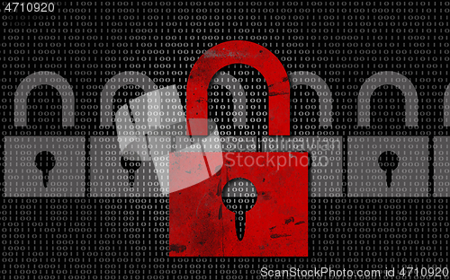Image of Lock on digital binary code background