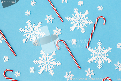 Image of snowflakes and candy cane decorations