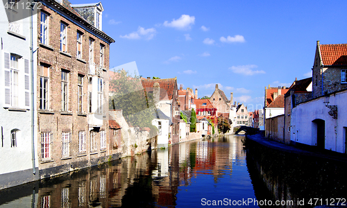 Image of View from Augustijnenbrug Bridge. Bruges, Belgium