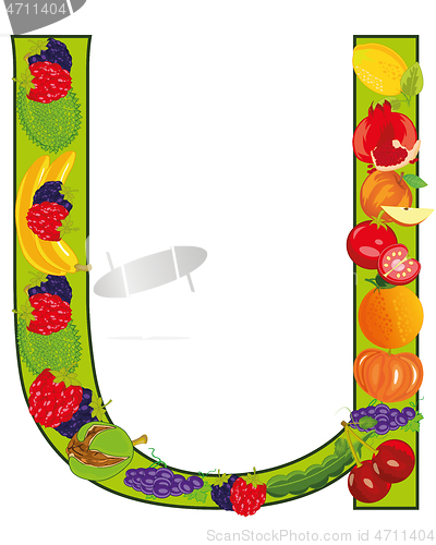 Image of English decorative letter U from fruit and vegetables