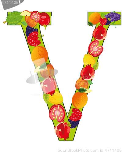 Image of Vector illustration of the letter V decorative from fruit and vegetables