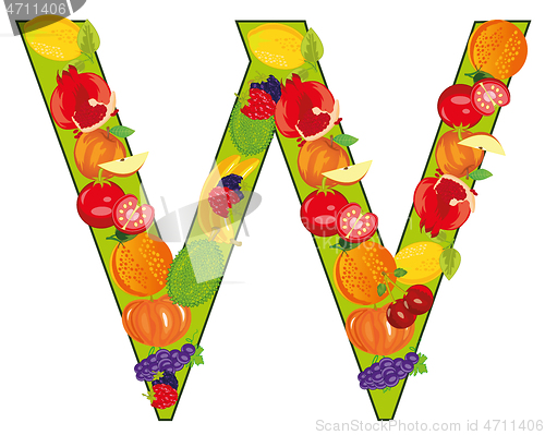 Image of English decorative letter W from fruit and vegetables