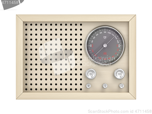 Image of Wooden retro radio on white background