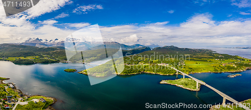 Image of Panorama Beautiful Nature Norway natural landscape. Whirlpools o