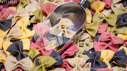 Image of Colored Farfalle Pasta bow tie pasta background.