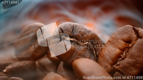 Image of Close up of seeds of coffee. Fragrant coffee beans are roasted s