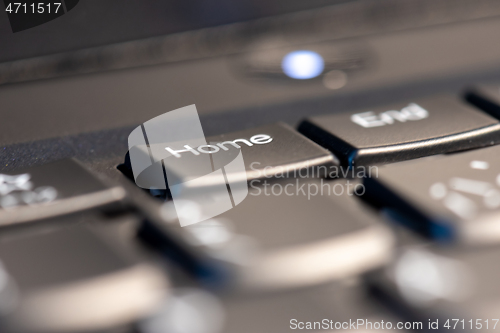 Image of Macro shot of black keyboard focus on home key