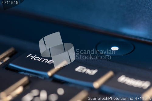 Image of Macro shot of black keyboard focus on home key