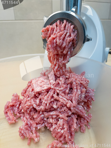 Image of Meat grinder grinds pork meat