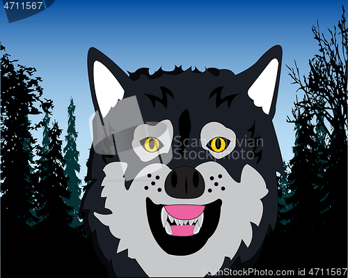 Image of Mug dangerous wildlife wolf on background wood