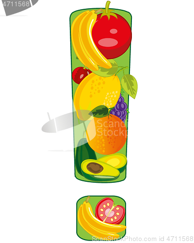 Image of Decorative exclamation point from fruit and vegetables