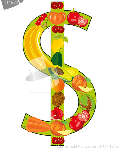 Image of Decorative sign of the dollar from fruit and vegetables