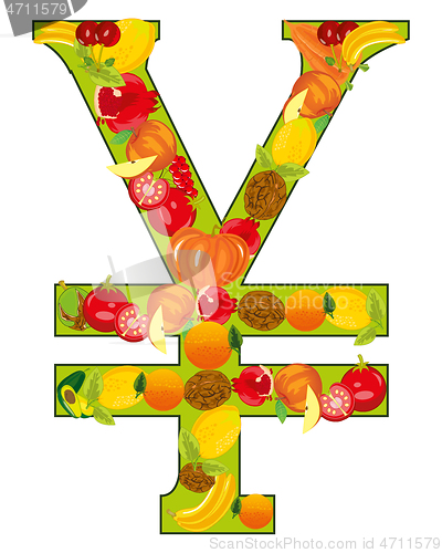 Image of Decorative sign yen from fruit and vegetables