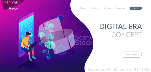 Image of Digital era isometric 3D landing page.