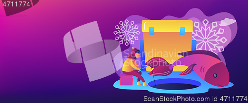 Image of Ice fishing concept banner header.
