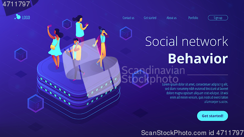 Image of Social network behavior isometric 3D landing page.