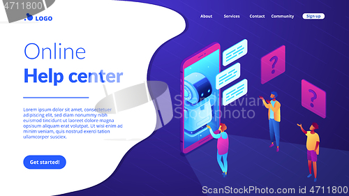 Image of Chatbot technology isometric 3D landing page.