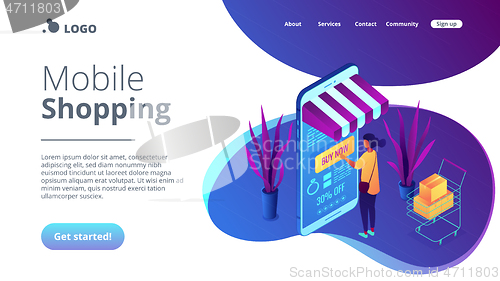 Image of Online purchase concept Isometric 3D landing page.