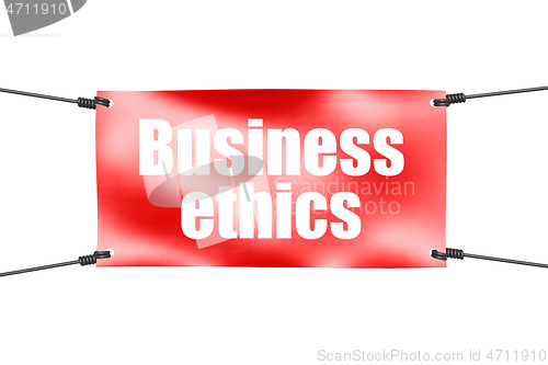 Image of Business ethics word with red banner