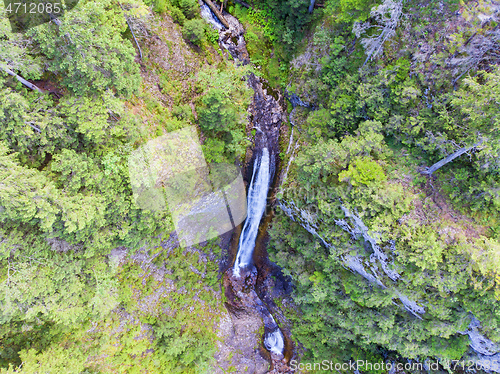 Image of Small mountain waterfall, aerial view