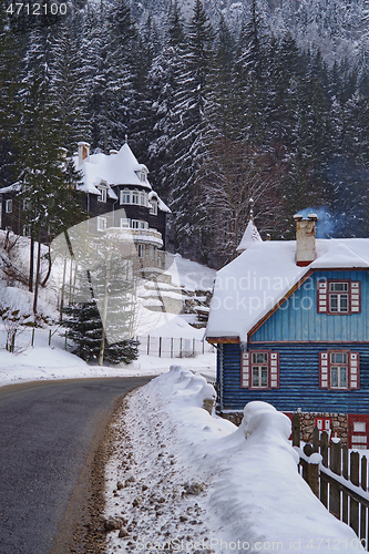 Image of Winter mountain village scene