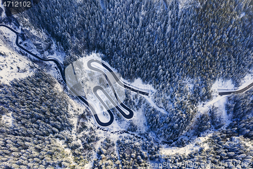 Image of Winter mountain road from above