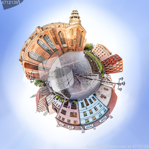 Image of Tiny planet of Small Square with Old houses in old Town Riga, La