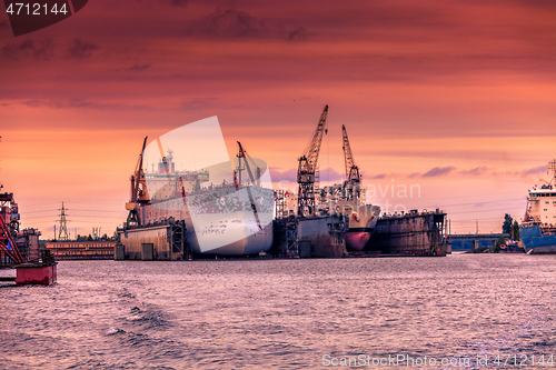 Image of Two large ships in dry repair dock