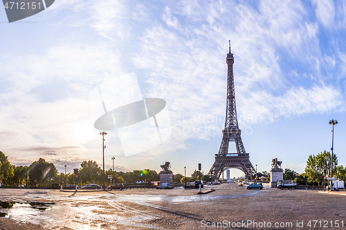 Image of The Eiffel Tower seen from Pont d\'Iena in Paris, France.