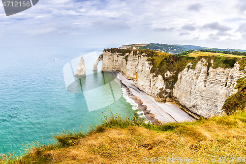 Image of Panorama of natural chalk cliffs of Etretat