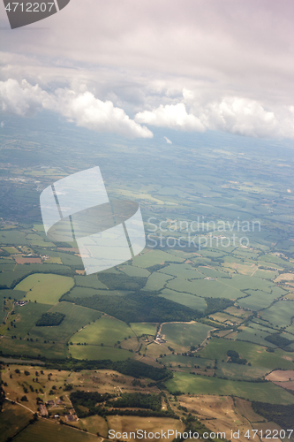 Image of Aerial view of landscape from airplane