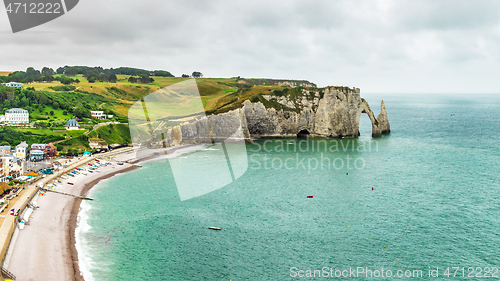 Image of Panorama of natural chalk cliffs of Etretat